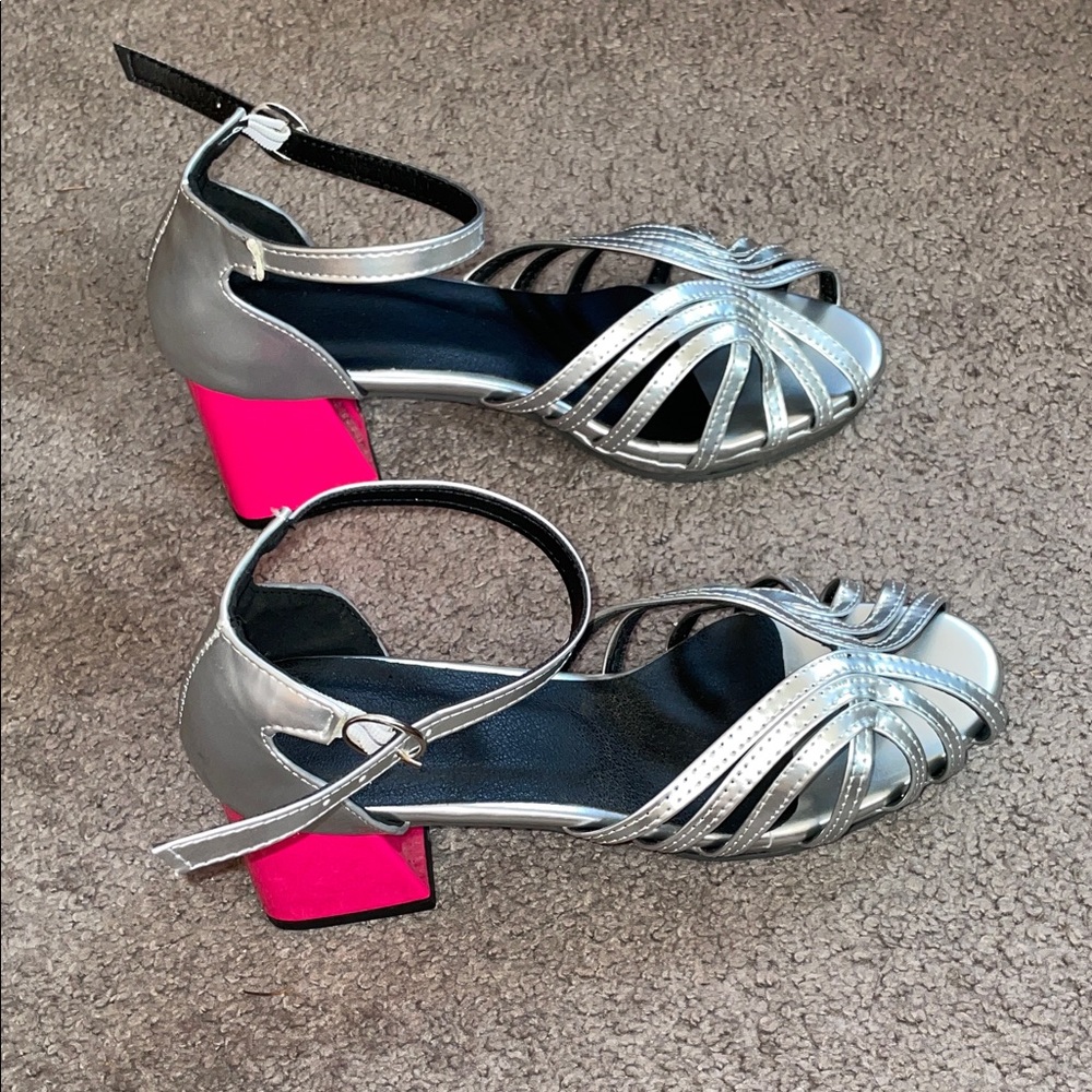 Silver and Pink Strappy Heels